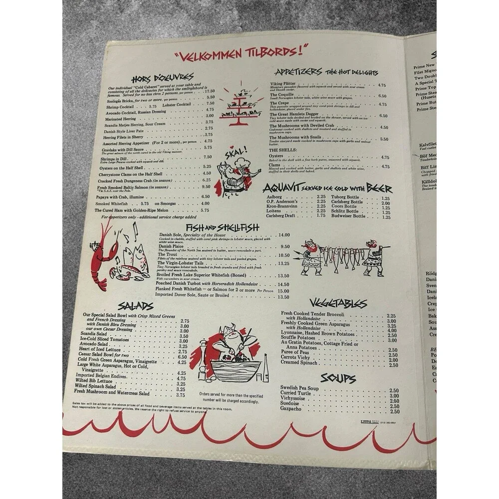 LATE 60'S/EARLY 70' SCANDIA DINNER MENU- AWARD WINNING HOLLYWOOD DINNING SPOT